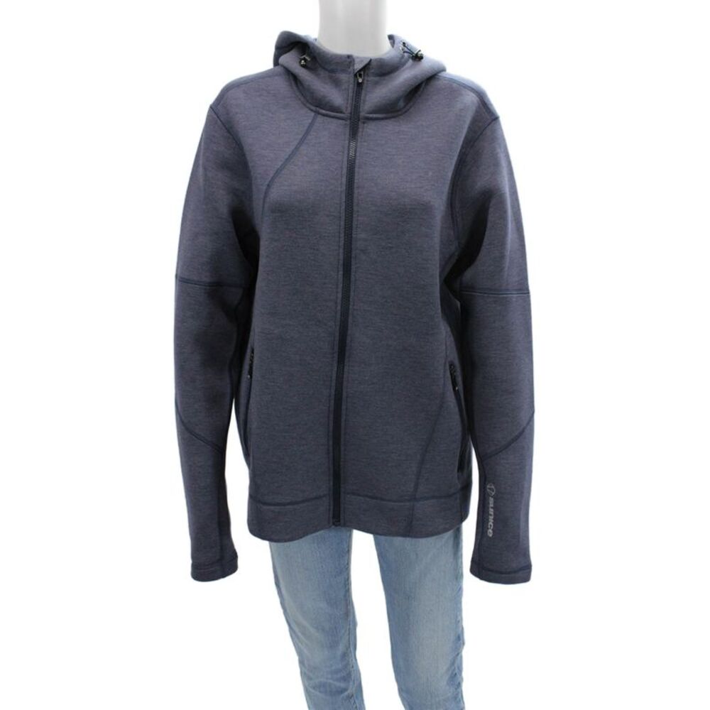 Sunice Men Full-Zip Hoodie Dark Blue Drawstring High Neck Long Sleeve Size M